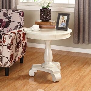 roundhill furniture rene round wood pedestal side table, single, antique white