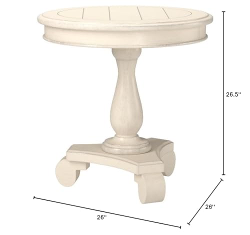 Roundhill Furniture Rene Round Wood Pedestal Side Table, Single, Antique White