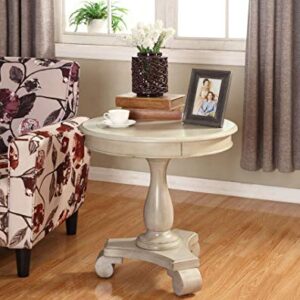 Roundhill Furniture Rene Round Wood Pedestal Side Table, Single, Antique White