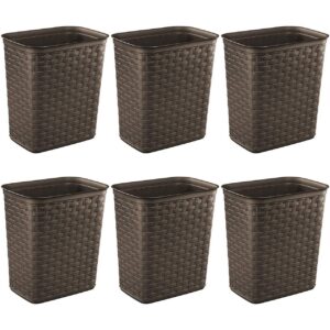 Sterilite 3.4 Gallon Weave Wastebasket, Small, Decorative Trash Can for the Bathroom, Bedroom, Dorm Room, or Office, Espresso Brown, 6-Pack