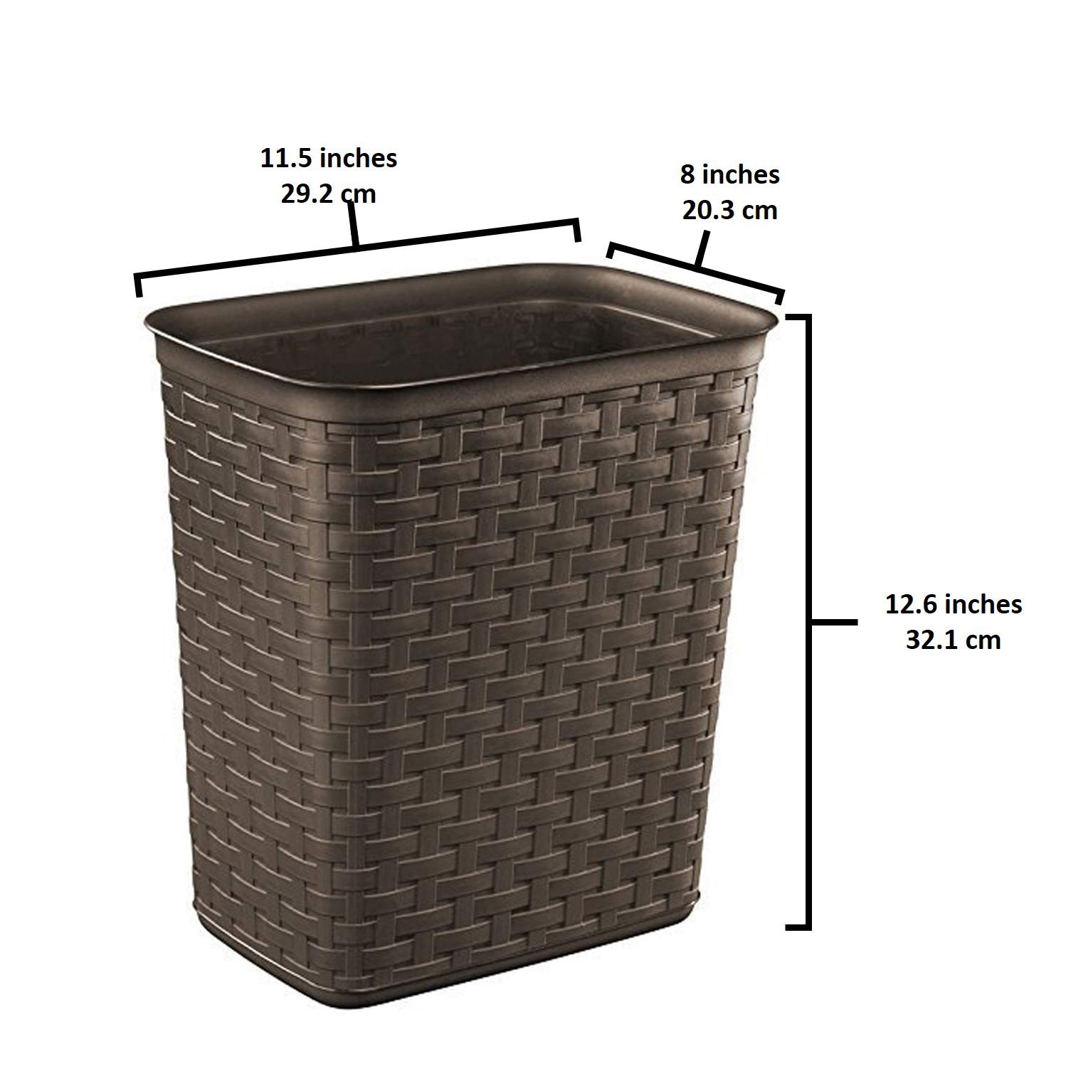 Sterilite 3.4 Gallon Weave Wastebasket, Small, Decorative Trash Can for the Bathroom, Bedroom, Dorm Room, or Office, Espresso Brown, 6-Pack