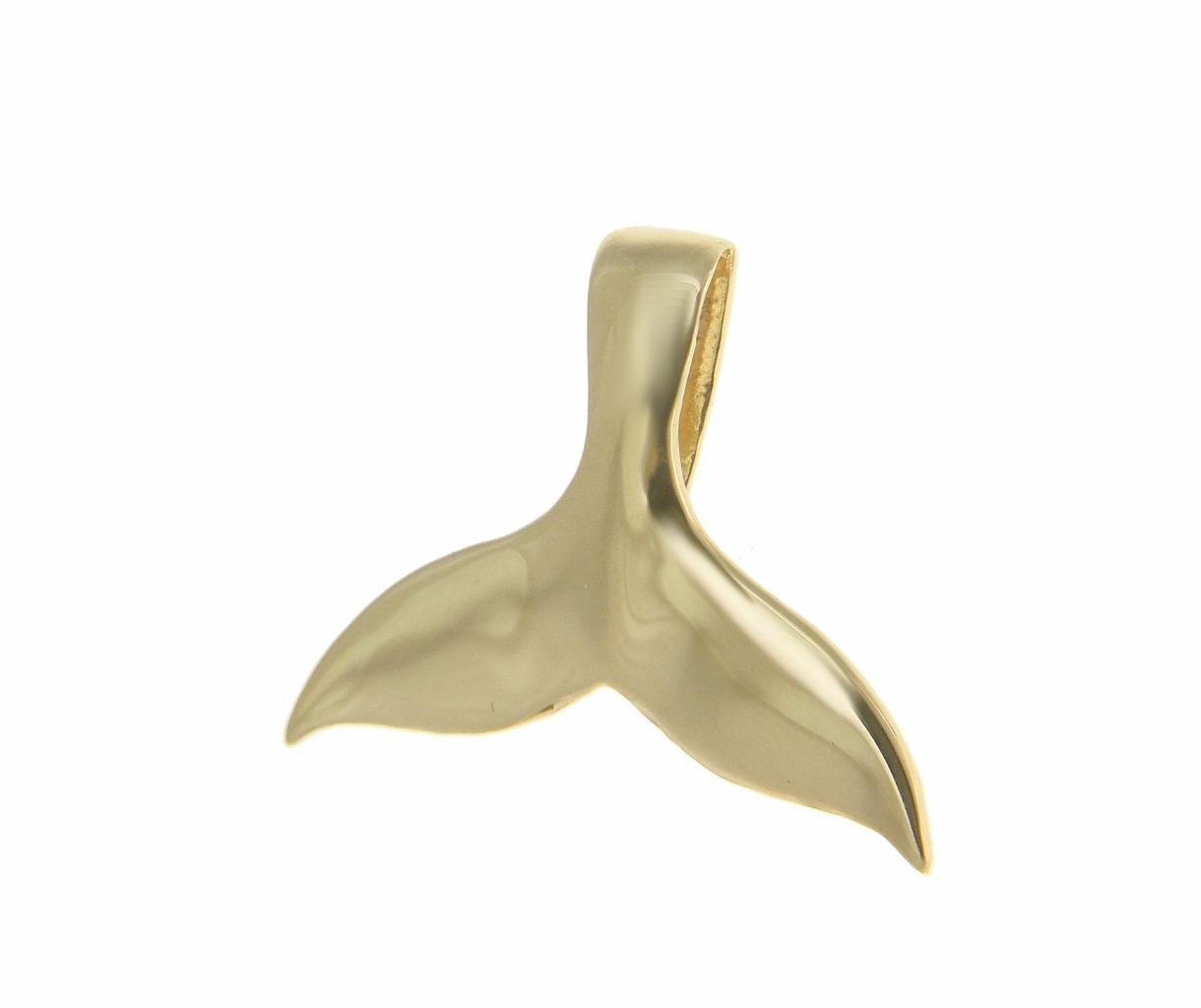 Arthur's Jewelry 14K Solid yellow gold high polish shiny Hawaiian whale tail slide pendant 18mm