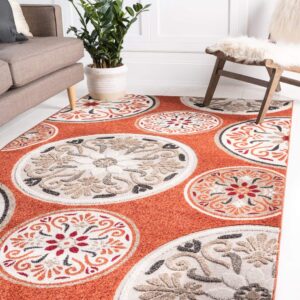 Unique Loom Outdoor Modern Collection Area Rug (7' 1" x 10' Rectangle, Terracotta/ Burgundy)