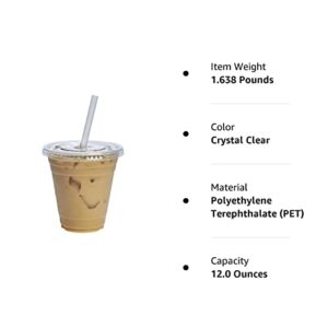 Comfy Package [12 oz. - 100 Count Clear Plastic Cups With Lids, Disposable Coffee Cups with Flat Lids - Ideal for Cold Beverages, Smoothies, and To-Go Drinks