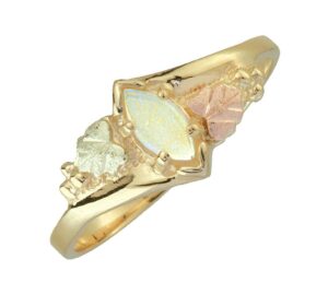 opal cabochon marquise ring, 10k yellow gold, 12k green and rose black hills gold size 8