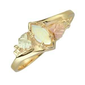 Opal Cabochon Marquise Ring, 10k Yellow Gold, 12k Green and Rose Black Hills Gold Size 8