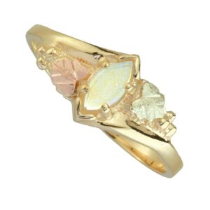 Opal Cabochon Marquise Ring, 10k Yellow Gold, 12k Green and Rose Black Hills Gold Size 8