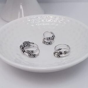 Hoops & Loops 925 Sterling Silver Set of 3 Pairs 10mm, 12mm & 14mm Bali and Bali Bead Endless Hoop Earrings for Women Teen Girls Men, Silver