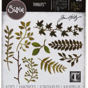 Sizzix 661206 Thinlits Die Set, Garden Greens by Tim Holtz (9/Pack), 7.5 x 5.63 x 0.25