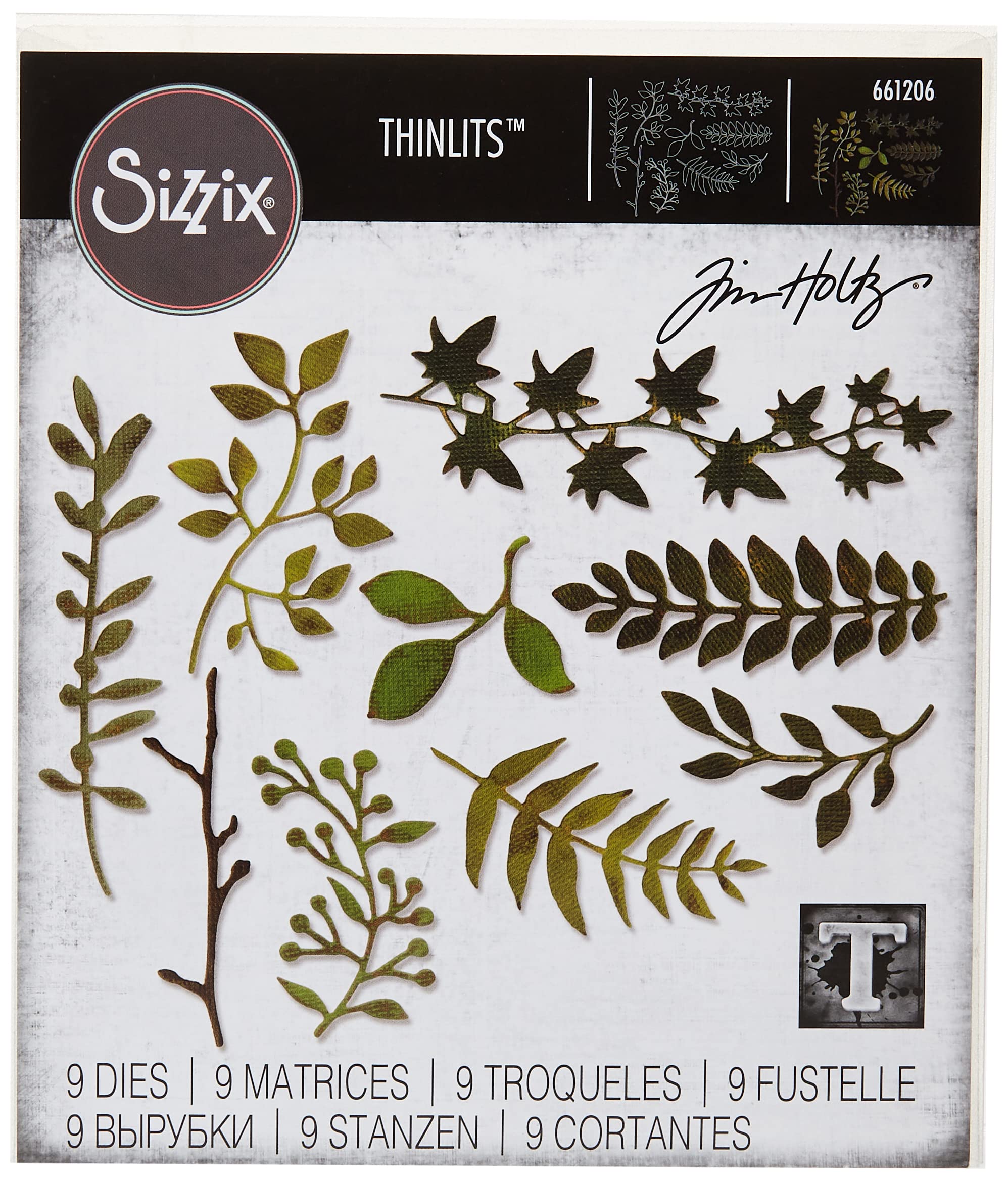 Sizzix 661206 Thinlits Die Set, Garden Greens by Tim Holtz (9/Pack), 7.5 x 5.63 x 0.25