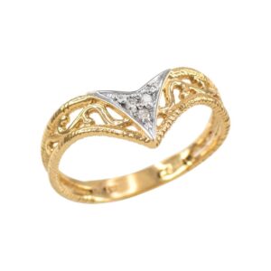 Modern Contemporary Rings Fine 10k Yellow Gold Filigree Chevron Diamond Ring for Women (Size 4)