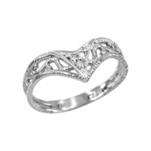 claddagh gold fine 925 sterling silver filigree chevron cz ring for women (size 6.5)