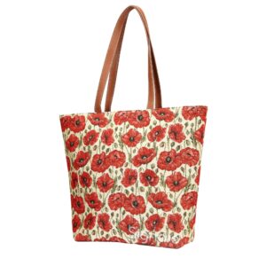 signare tapestry shoulder bag tote bag for women with poppy flower design (shou-pop)