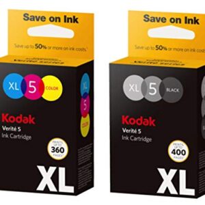 New, Genuine Original Kodak Verite Brand 5XL Black+Color Ink Cartridge Combo Pack. Contains (1) 5XL High Yield Black and (1) 5XL High Yield Color. for: Kodak Verite 55/55+/55 Plus/55W Eco Series.