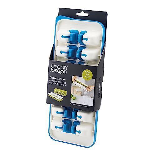 Joseph Joseph QuickSnap Ice Cube Tray with Cover Lid Easy-Release No-Spill Stackable Odor-Free Dishwasher Safe, Blue 13 x 5