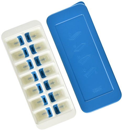 Joseph Joseph QuickSnap Ice Cube Tray with Cover Lid Easy-Release No-Spill Stackable Odor-Free Dishwasher Safe, Blue 13 x 5