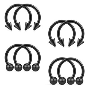 ruifan 4prs 316l surgical steel screw on ball's/spike's curved fake nose septum horseshoe eyebrow tragus lip ear ring cbr 16g 8mm black