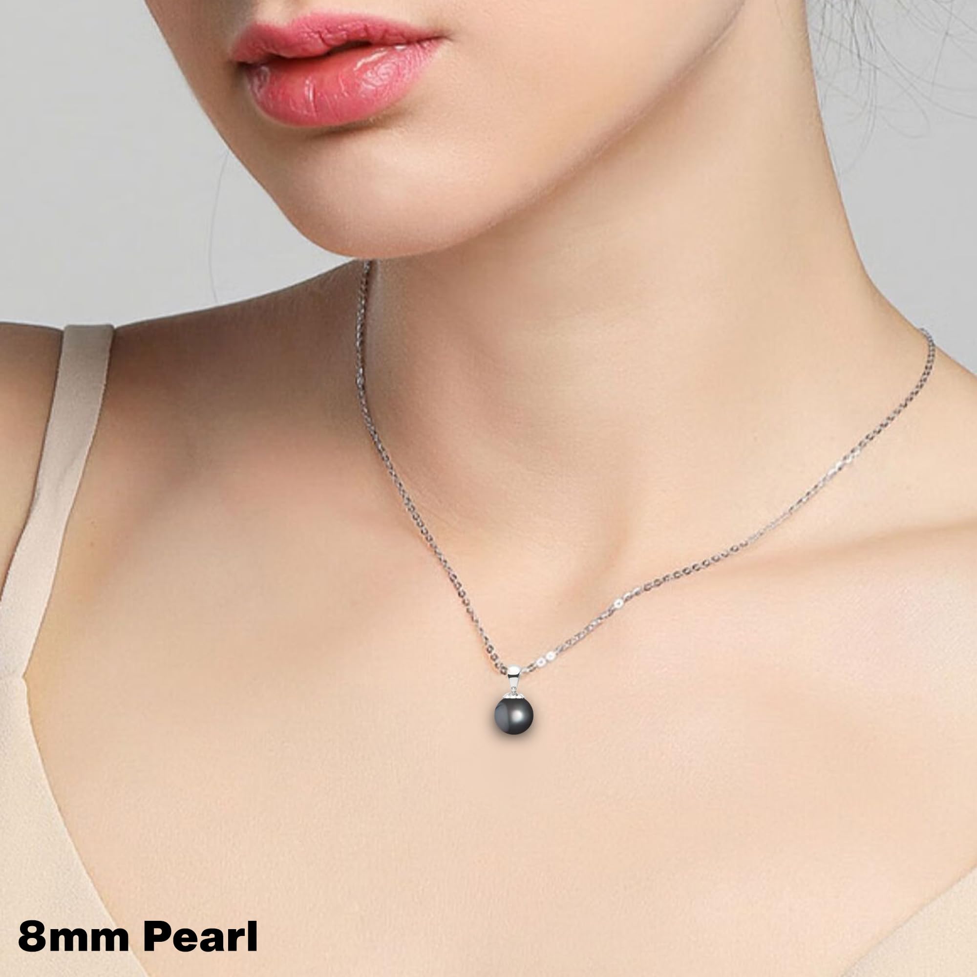 Orien Jewelry Japanese Freshwater Cultured Pearl Pendant Necklace AAAA Graded 6mm Black Color Necklace Pendant with Sterling Silver Setting and Matching 18 Inch Chain