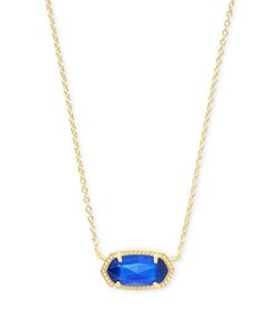 kendra scott elisa short pendant necklace for women, dainty fashion jewelry, 14k gold-plated brass, cobalt cats eye