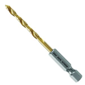 BOSCH TI2136IM 1-Piece 9/64 In. x 2-7/8 In. Titanium Nitride Coated Metal Drill Bit Impact Tough with Impact-Rated Hex Shank Ideal for Heavy-Gauge Carbon Steels, Light Gauge Metal, Hardwood