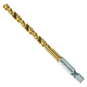 BOSCH TI2141IM 1-Piece 7/32 In. x 3-3/4 In. Titanium Nitride Coated Metal Drill Bit Impact Tough with Impact-Rated Hex Shank Ideal for Heavy-Gauge Carbon Steels, Light Gauge Metal, Hardwood