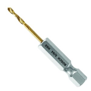 bosch ti2132im 1-piece 5/64 in. x 2 in. titanium nitride coated metal drill bit impact tough with impact-rated hex shank ideal for heavy-gauge carbon steels, light gauge metal, hardwood