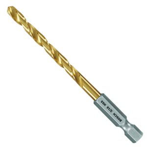 bosch ti2139im 1-piece 3/16 in. x 3-1/2 in. titanium nitride coated metal drill bit impact tough with impact-rated hex shank ideal for heavy-gauge carbon steels, light gauge metal, hardwood