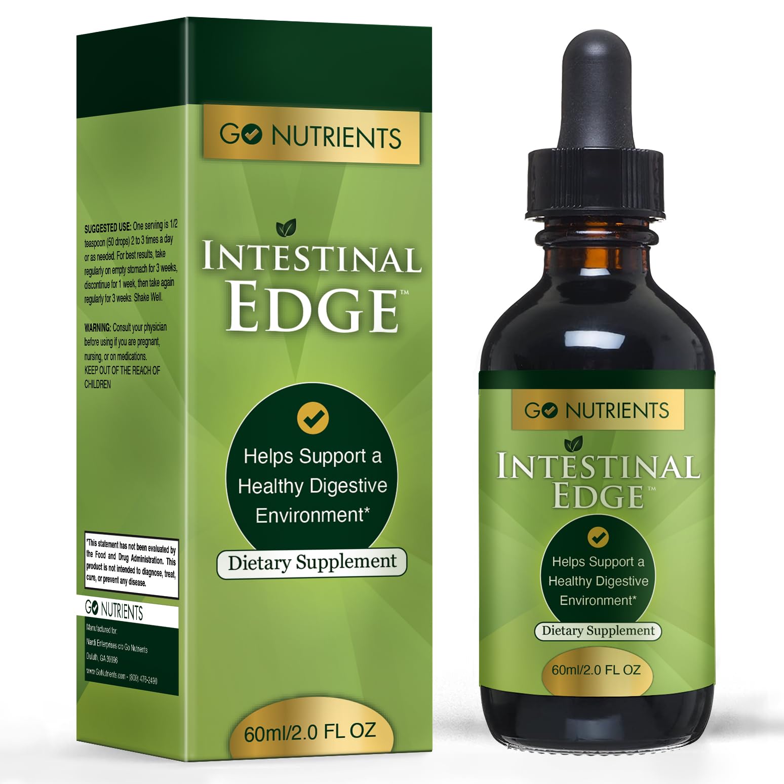 Go Nutrients Intestinal Edge (Non-GMO) Support Intestinal Health: Nourishing Digestive Wellness Vitality and Radiant Skin with Black Walnut Clove and Gentian Root All Ages 2.0 oz. | 24 Servings