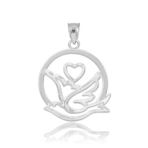 Solid 925 Sterling Silver Love Dove with Heart Charm Pendant