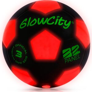 GlowCity Light Up LED Soccer Ball for Kids - Size 3, Black/Red