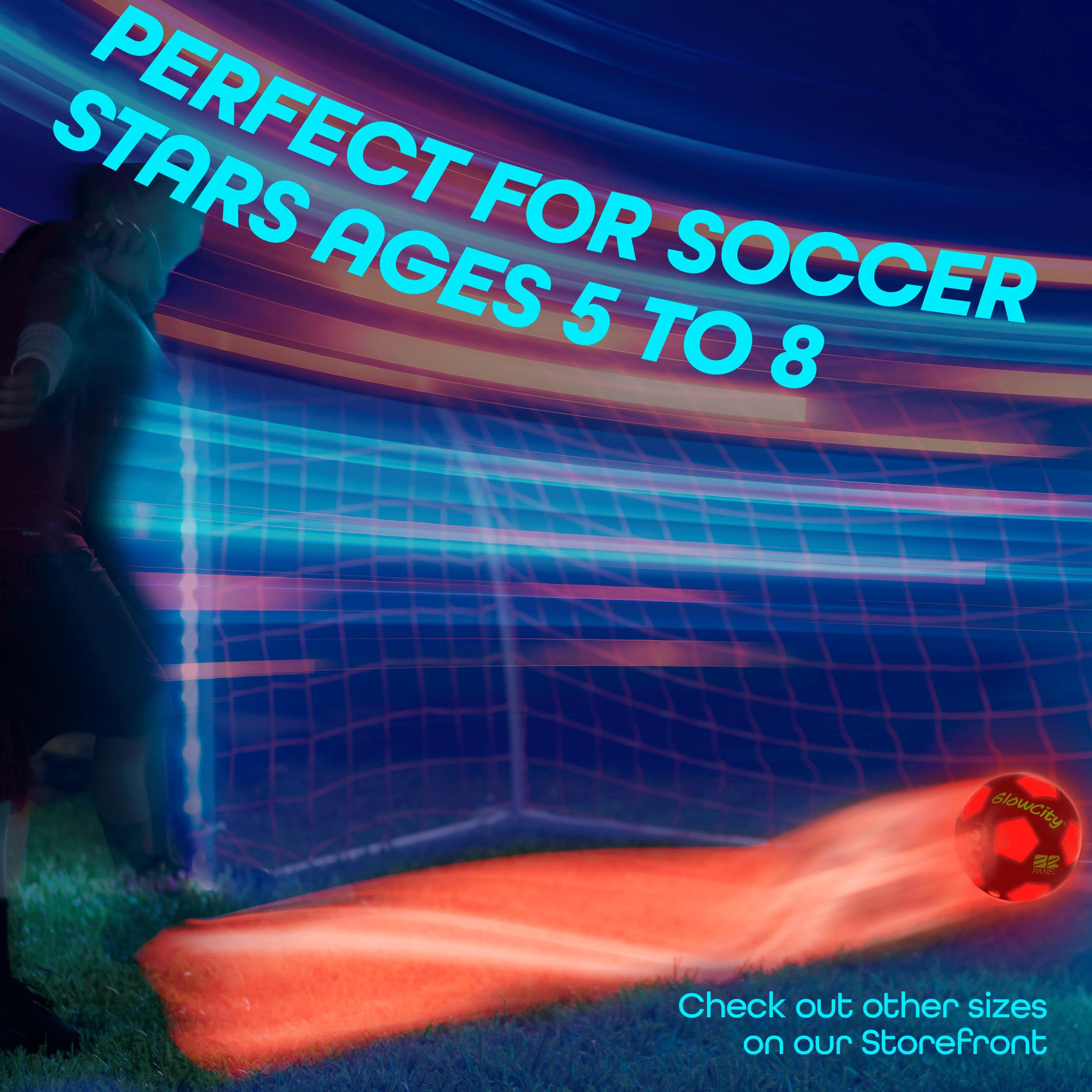 GlowCity Light Up LED Soccer Ball for Kids - Size 3, Black/Red