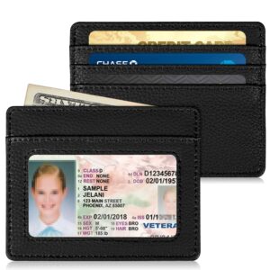 fintie slim minimalist front pocket wallet, rfid blocking credit card holder card cases with id window for men women, black