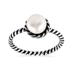 aeravida elegant sweet cultured freshwater white pearl band twist .925 sterling silver classy wedding ring - size 8