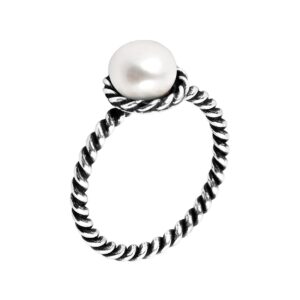 AeraVida Elegant Sweet Cultured Freshwater White Pearl Band Twist .925 Sterling Silver Classy Wedding Ring - Size 8