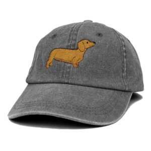 Trendy Apparel Shop Dachshund Embroidered Dog Theme Low Profile Dad Hat Cotton Cap - Black