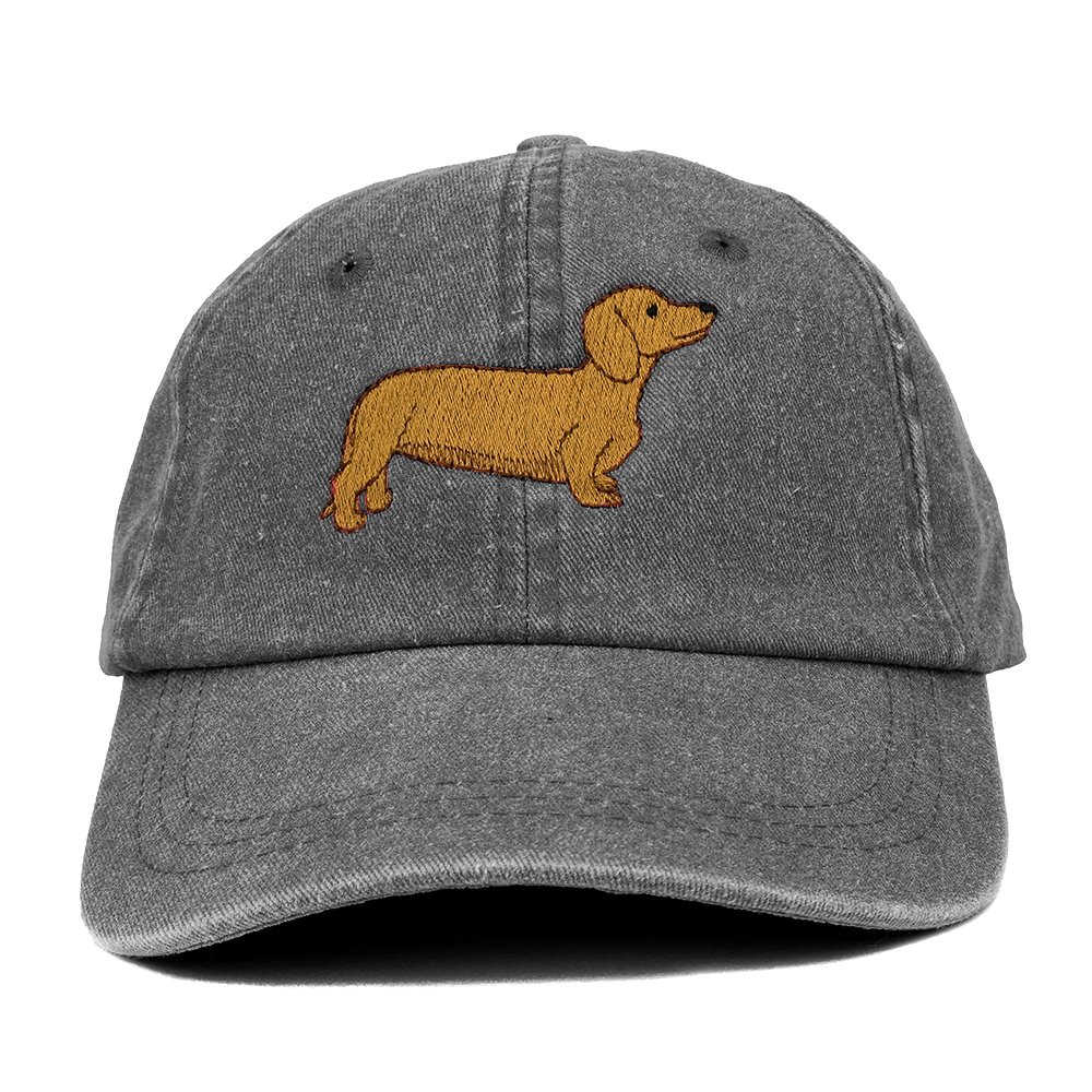 Trendy Apparel Shop Dachshund Embroidered Dog Theme Low Profile Dad Hat Cotton Cap - Black