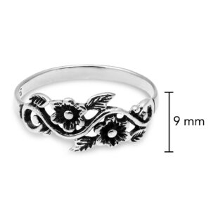 AeraVida Blooming Wild Floral Vine .925 Sterling Silver Band Ring | Statement Fashion, Promise ring, Couple Unisex Ring | Jewelry Gift for All Occasions | Size 9