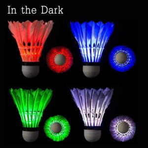 Arespark LED Badminton Shuttlecock, Dark Night Colorful LED Goose Feather Glow Birdies Lighting, Light Up Shuttle-Cocks Badminton Balls for Outdoor & Indoor Sports Activities (Style-4 Pack)