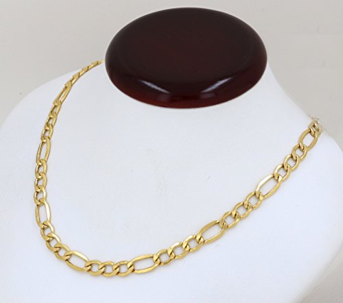 Yellow Gold Hollow Figaro Chain Real 10K Necklace 16" to 24", 2.5MM (20)