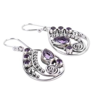 NOVICA Artisan Handmade Amethyst Dangle Earrings Sterling Silver from India Purple Birthstone [1.7 in L x 0.8 in W x 0.3 in D] ' Lilac Radiance'