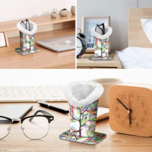 Fintie Plush Lined Eyeglasses Holder with Magnetic Base- Premium Vegan Leather Glasses Stand Case, Love Tree