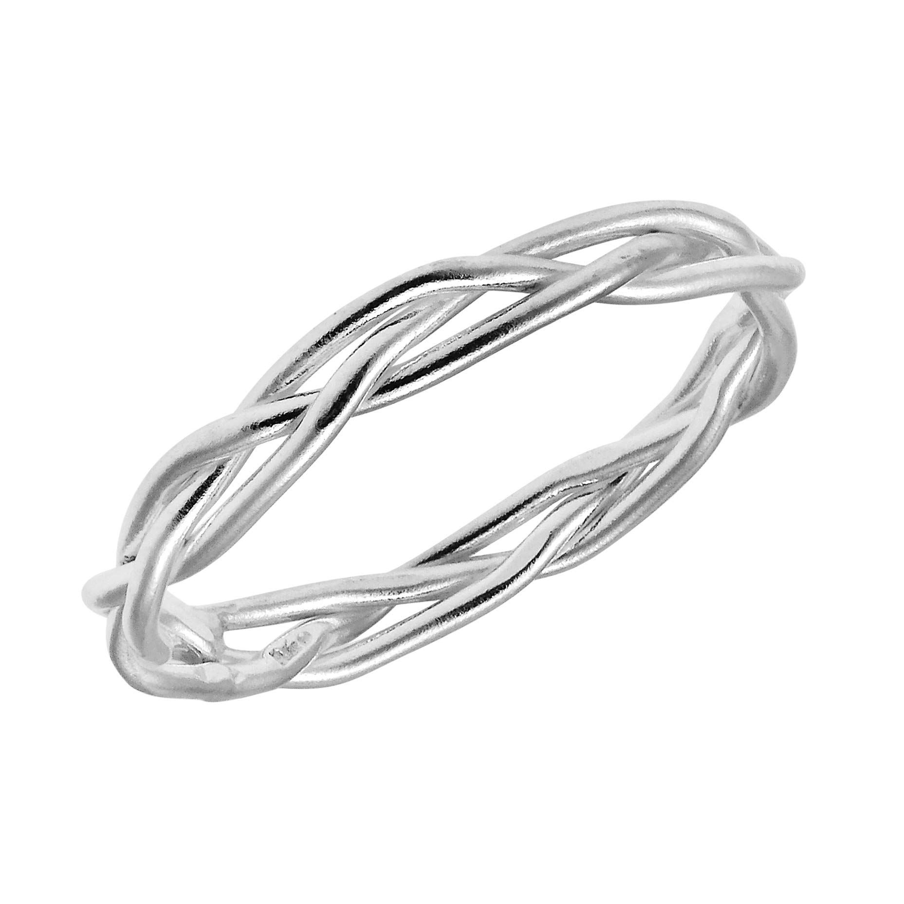 AeraVida Crown of Thorn Weave Wire Braid .925 Sterling Silver Band Ring (9) | Minimalist Stack Ring for Women | Fashion Jewelry