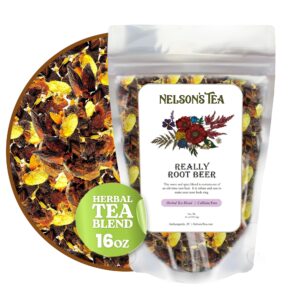 nelson's tea really root beer - sarsaparilla root herbal loose leaf tea; blend of flavors like sarsaparilla root, burdock root, and more! - 16 oz