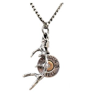 Western Peak Western Shotgun Bullet Shell Buck Antler Charms Pendant Necklace with Earrings Copper Silver (Silver)