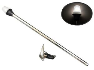 pactrade marine 12v marine boat yacht pontoon navigation anchor light 360 degrees all around white color splashproof black housing (incandescent plug-in base with chrome socket (h=24"))