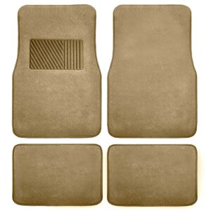 FH Group Car Floor Mat 4 Piece Set Driver's Seat with Heel Pad Deluxe Front 66 x 43 cm Rear 32 x 43 cm Beige