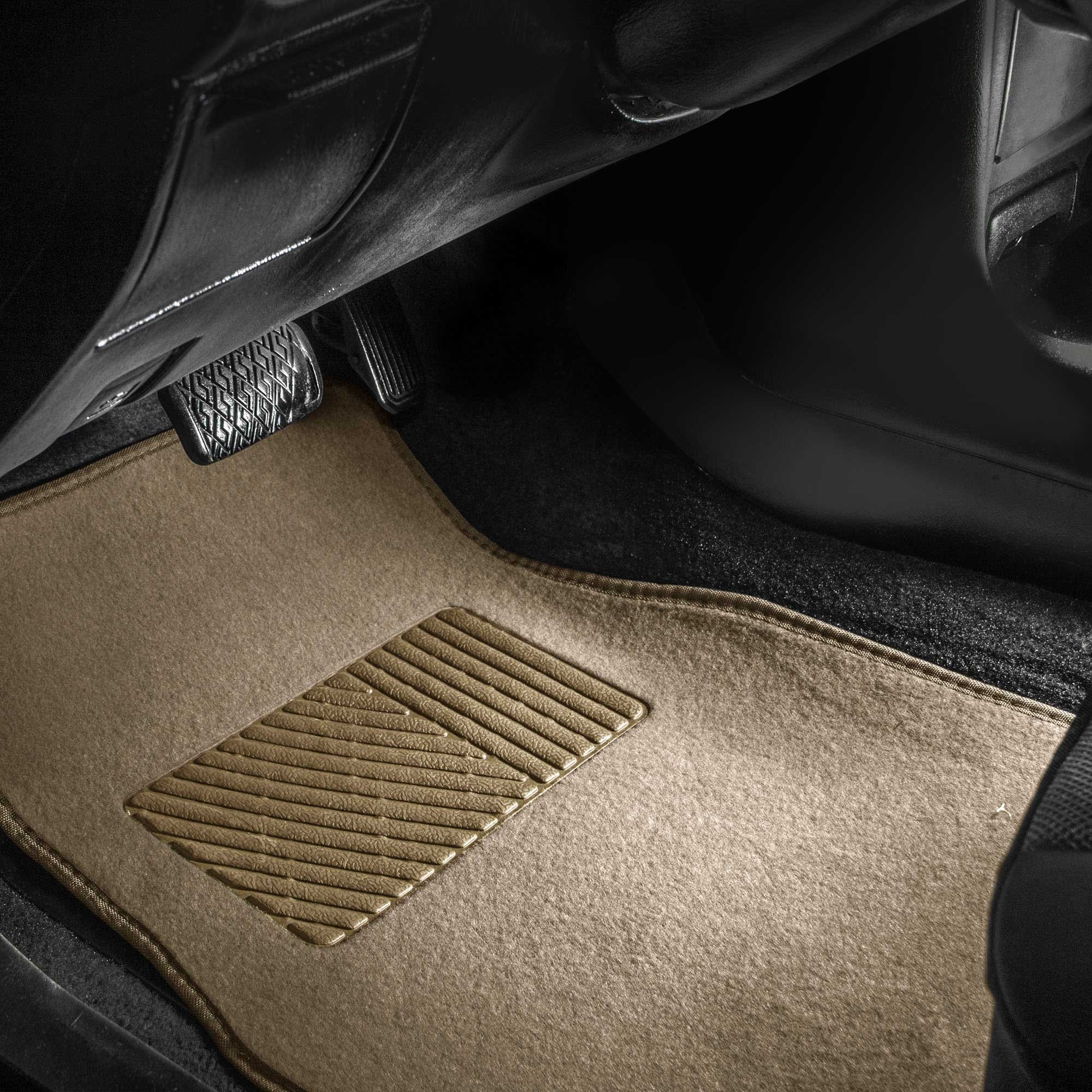 FH Group Car Floor Mat 4 Piece Set Driver's Seat with Heel Pad Deluxe Front 66 x 43 cm Rear 32 x 43 cm Beige