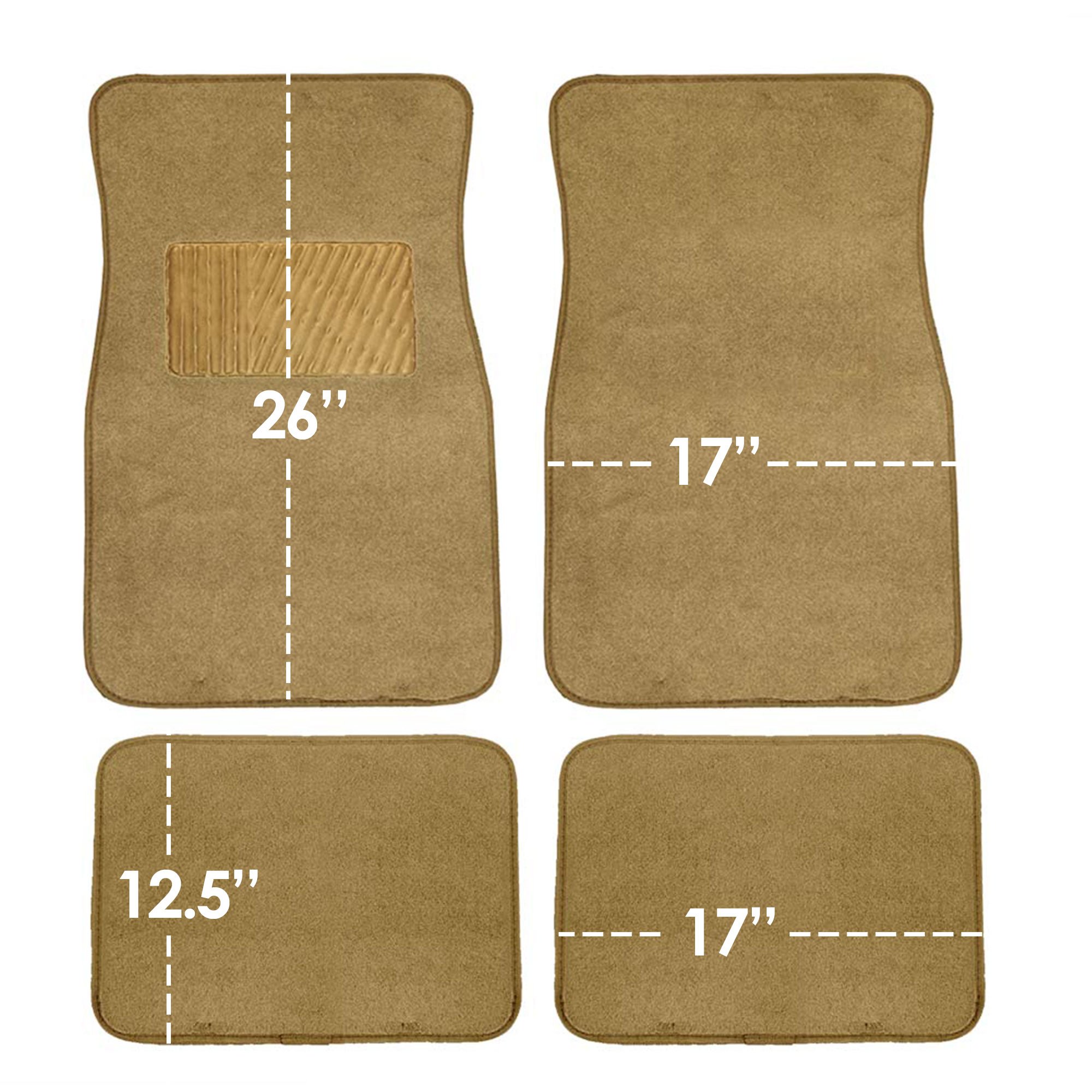 FH Group Car Floor Mat 4 Piece Set Driver's Seat with Heel Pad Deluxe Front 66 x 43 cm Rear 32 x 43 cm Beige