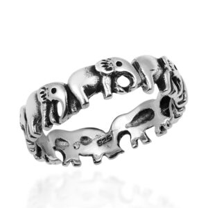 AeraVida Captivating Elephant Parade .925 Sterling Silver Band Ring | Animal Casual Fashion Ring | Statement Fashion, Promise Ring, Couple Unisex Ring | Size 6