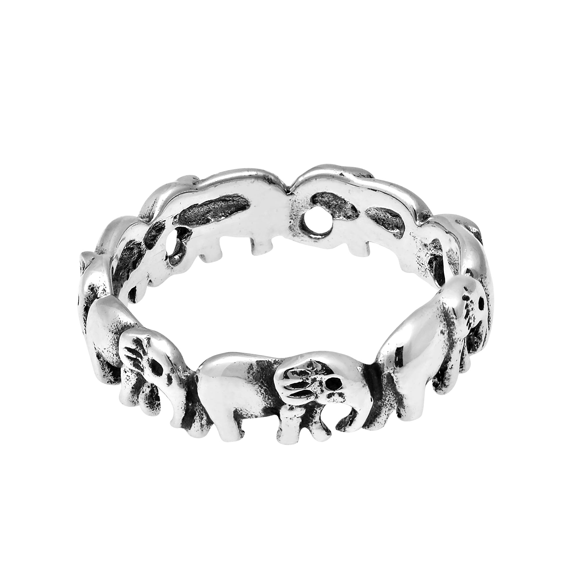 AeraVida Captivating Elephant Parade .925 Sterling Silver Band Ring | Animal Casual Fashion Ring | Statement Fashion, Promise Ring, Couple Unisex Ring | Size 6